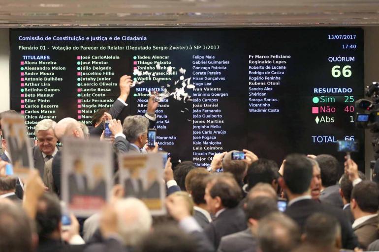 Wilson Dias/Agência Brasil - Dos 66 parlamentares da comissão, 40 votaram contra o parecer do relator e a favor do governo; 25 apoiaram encaminhar denúncia ao STF