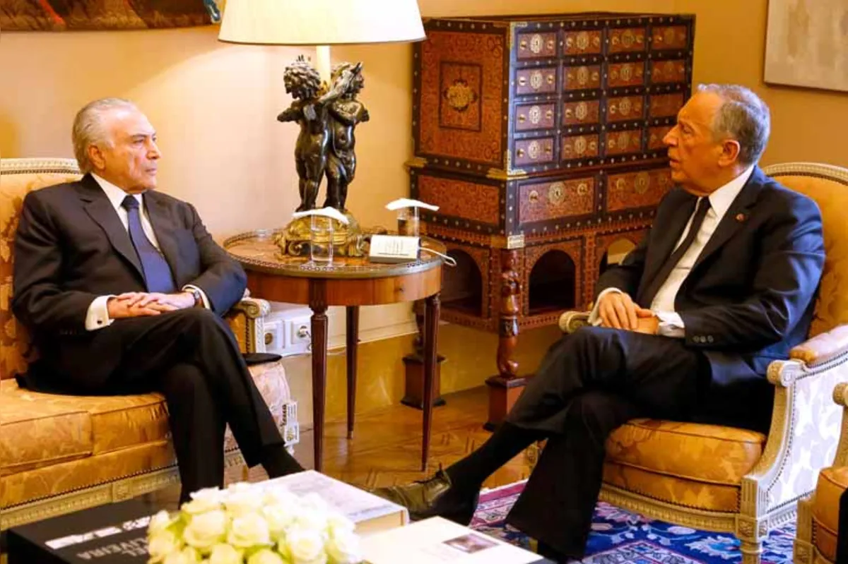 Temer durante encontro com o presidente de Portugal, Marcelo Rebelo de Sousa: reforçar relações com o país europeu