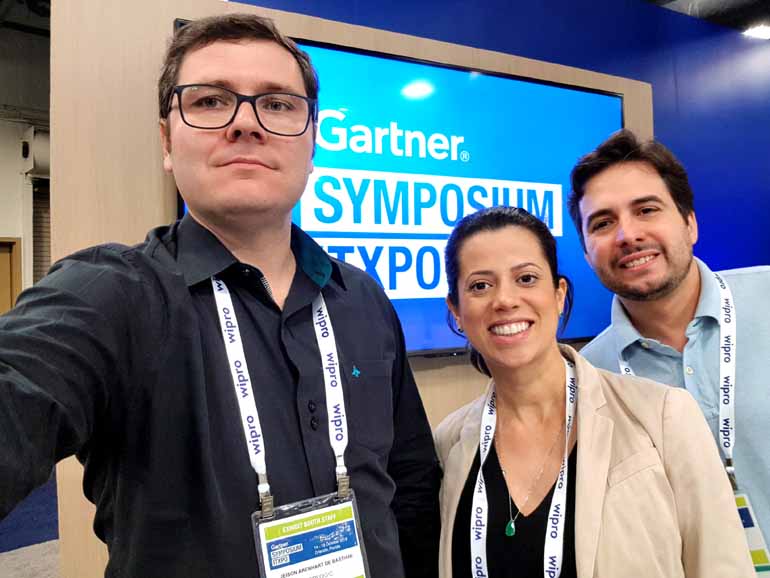Jeison Bastiani, Danúbia Milani e Daniel Rigotti no evento da Gartner: oportunidade de geração de negócios e absorção de conteúdo