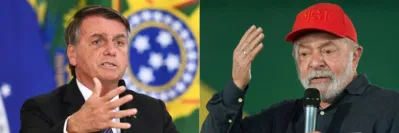 (COMBO) This combination of pictures created on April 01, 2022 shows Brazilian President Jair Bolsonaro (L) speaking during the inauguration ceremony of new ministers at the Planalto Palace in Brasilia, on March 31, 2022, and former Brazilian President (2003-2011) Luiz Inacio Lula da Silva delivering a speech during a meeting with members of the Landless Workers Movement (MST), at the Eli Vive camp in Londrina, Parana State, Brazil, on March 19, 2022. - There are more than four months to go until the campaign officially starts for Brazil's October elections, but far-right incumbent Jair Bolsonaro and leftist ex-president Luiz Inacio Lula da Silva are already in candidate mode. (Photo by EVARISTO SA and Ricardo CHICARELLI / AFP)