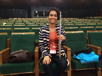 Danielle Rodrigues, flautista, veio do Rio de Janeiro: "Essa vivência entre músicos de várias regiões nos enriquece musicalmente e culturalmente"
