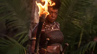 Imagem ilustrativa da imagem ''A Mulher Rei'',  com Viola Davis, retrata guerreiras em combate