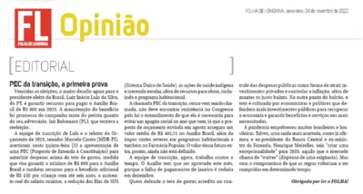 Imagem ilustrativa da imagem EDITORIAL - PEC da transição, a primeira prova