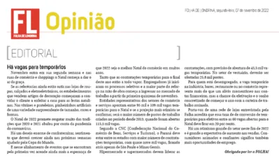 Imagem ilustrativa da imagem EDITORIAL: Há vagas para temporários