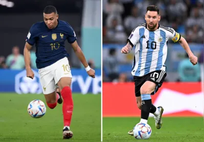 (COMBO) This combination of file photos created on December 16, 2022, shows France's forward #10 Kylian Mbappe (L) in Doha on November 26, 2022; and Argentina's forward #10 Lionel Messi in Al-Rayyan, west of Doha on December 3, 2022. - Argentina will play France in the Qatar 2022 World Cup football final match in Doha on December 18, 2022. (Photo by Franck FIFE and Alfredo ESTRELLA / AFP)