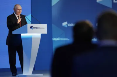 Putin durante seu discurso na 20ª reunião do Clube Internacional de Discussão Valdai, entidade ligada ao Kremlin