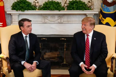 Os então presidentes do Brasil, Jair Bolsonaro, e dos EUA, Donald Trump durante encontro na Casa Branca em março de 2019