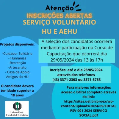 Imagem ilustrativa da imagem HU de Londrina abre vagas para curso de Serviço Voluntário