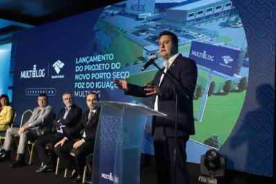 O governador Ratinho Junior participa nesta quinta-feira (2) da apresentacao do projeto do novo porto seco de Foz do Iguaçu, o maior da América Latina em movimentação de cargas pela empresa Multilog