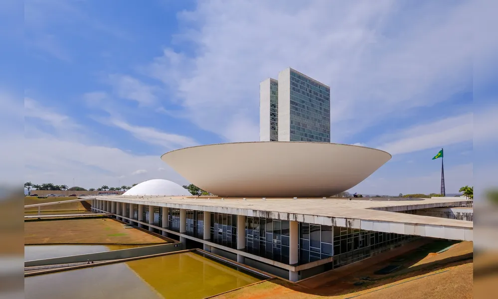 Brasilia, Brazil, August 7, 2018: The National Congress of Brazil in Brasilia, capital of Brazil, designed by Oscar Niemeyer, South America