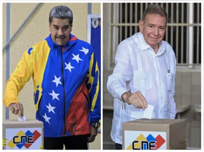 O presidente Nicolás Maduro e o candidato da oposição Edmundo Gonzáles: protagonistas de uma eleição cuja tensão reduz as expectativas de mudança por parte da população