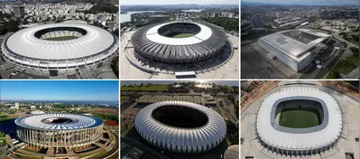(COMBO) This combination of file pictures created on May 7, 2025, shows (top) Maracana stadium in Rio de Janeiro on May 6, 2025, Mineirao stadium in Belo Horizonte on May 2, 2025, Neo Quimica Arena stadium in Sao Paulo, on April 30, 2025, (bottom) Arena BRB Mane Garrincha stadium in Brasilia on May 4, 2025, Beira-Rio stadium in Porto Alegre on April 30, 2025, and Castelao Arena in Fortaleza on April 16, 2013. FIFA announced on May 7, 2025, the eight cities that will host the 2027 Women's World Cup in Brazil, the first in Latin America and under the host's dream of winning its first Cup despite the announced absence of its idol Marta. The host cities will be Sao Paulo, Rio de Janeiro, Brasilia, Belo Horizonte, Porto Alegre, Salvador, Fortaleza y Recife. (Photo by AFP)
