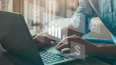 business analytics intelligence BI concept, KPI, financial charts to analyze profit and finance performance of company