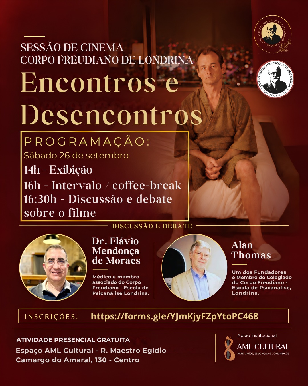 Sábado tem sessão gratuita de cinema com debate psicanalítico em Londrina