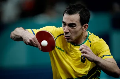 2024.08.06- Jogos Olímpicos Paris 2024 -Tenis de mesa masculino - Time Brasil enfrenta a França na disputa por equipes. Na imagem o atleta Hugo Calderano - Foto: