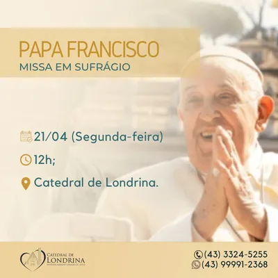 Imagem ilustrativa da imagem Londrina: veja onde serão celebradas missas em sufrágio ao papa