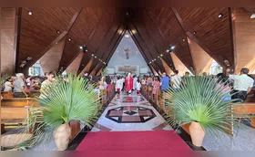 Fiéis celebram o Domingo de Ramos na Catedral de Londrina