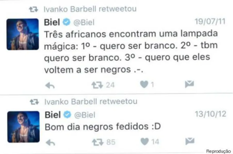 Internautas resgatam publicações homofóbicas e racistas de Biel