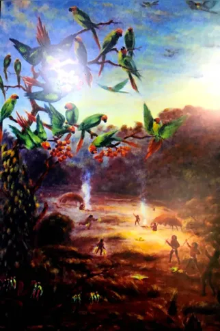 Caçada de papagaios, óleo sobre tela de 1970 (Acervo CMCK)