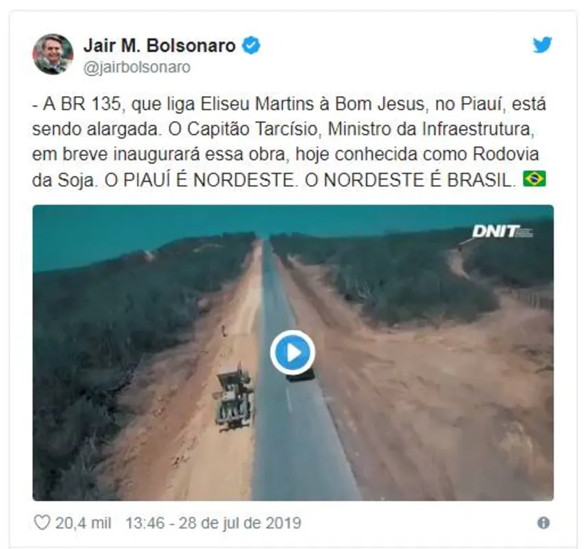  O trecho, em obras, liga as cidades de Eliseu Martins e Bom Jesus.