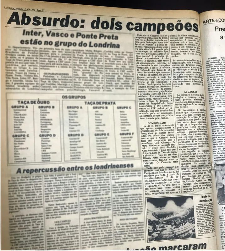 Dias depois, a Federação Paranaense aumentou a trapalhada e deu o título para os dois times