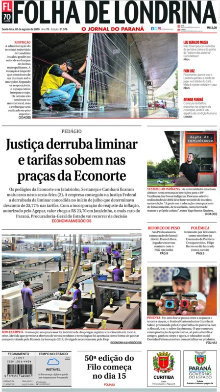 Imagem ilustrativa da imagem Capa 02/08/2019