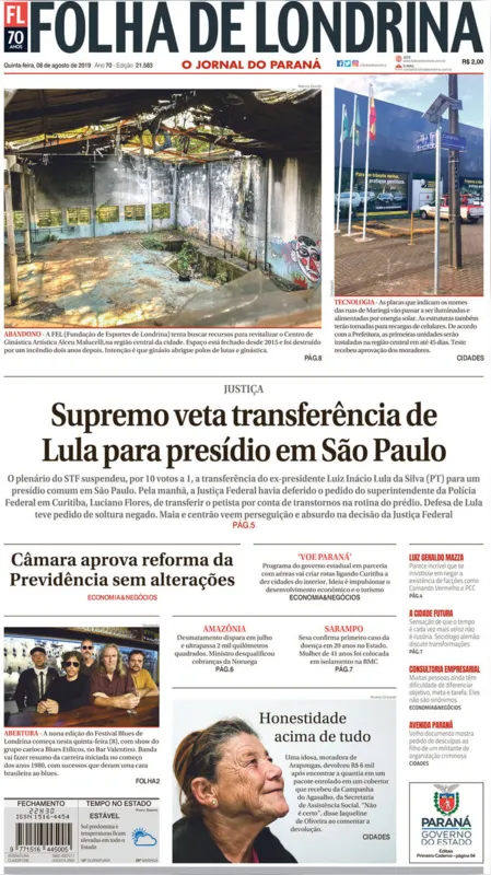 Imagem ilustrativa da imagem Capa 08/08/2019
