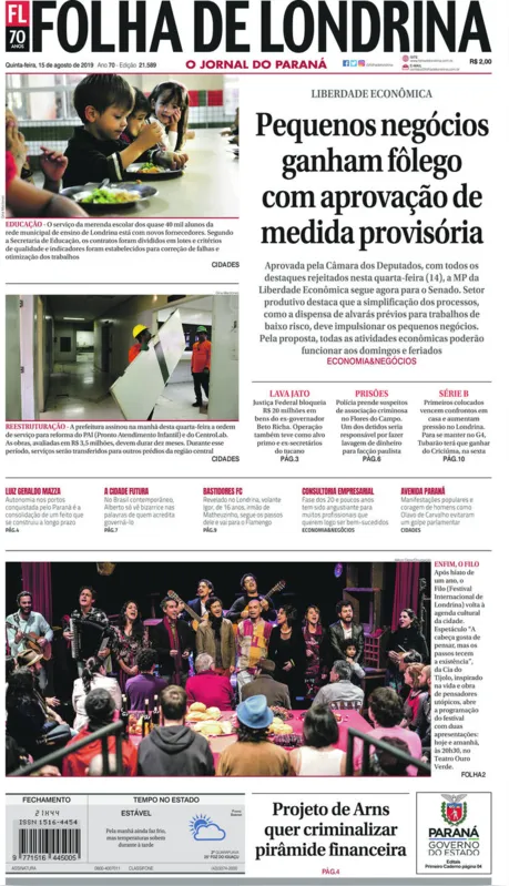 Imagem ilustrativa da imagem Capa do dia 15/08/2019
