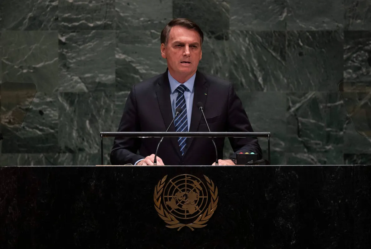O presidente Jair Bolsonaro discursa na Assembleia Geral das Nações Unidas