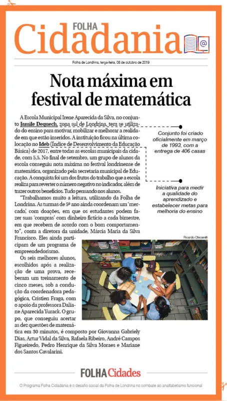 Imagem ilustrativa da imagem Escola consegue nota máxima em festival de matemática