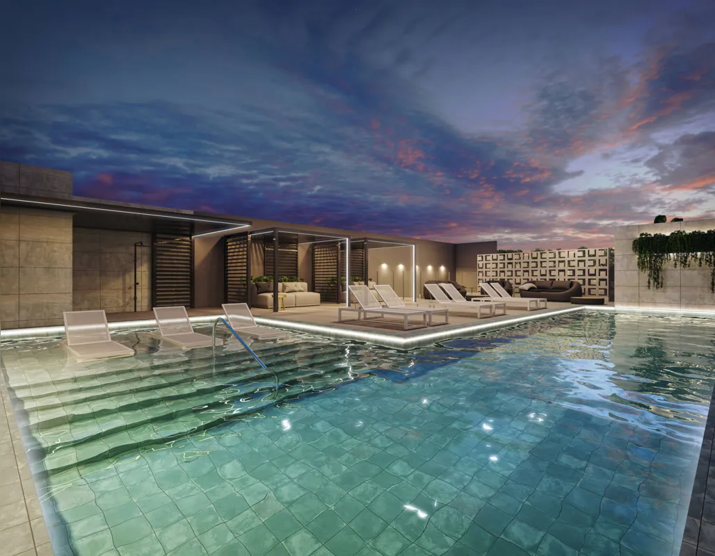 Em sua área de lazer, entregue toda decorada e equipada, o  prédio terá piscina e gourmet com piscina privativa para moradores receberem convidados