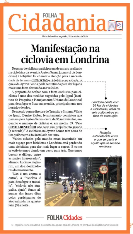 Imagem ilustrativa da imagem Manifestação na ciclovia em Londrina