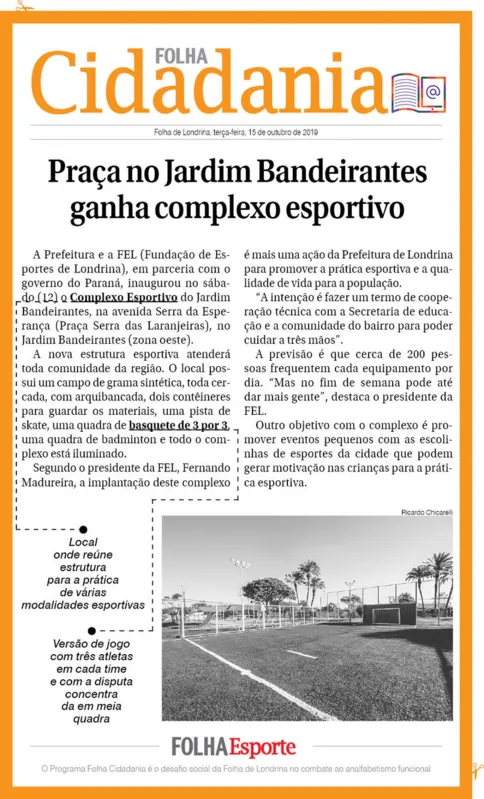 Imagem ilustrativa da imagem Praça no Jardim Bandeirantes ganha complexo esportivo