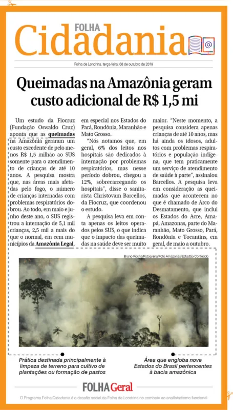 Imagem ilustrativa da imagem Queimadas na Amazônia geraram custo adicional de R$ 1,5 milhão ao SUS