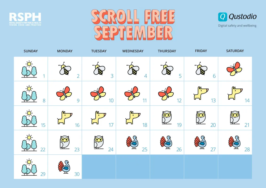 Calendário da campanha Scroll Free Setember