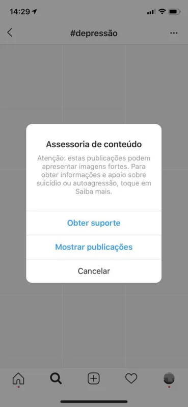 Aviso para hashtag de ansiedade e depressão