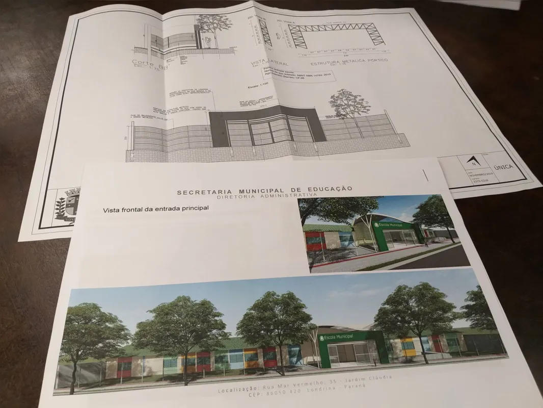 Projeto de como ficará fachada da escola municipal América Sabino Coimbra