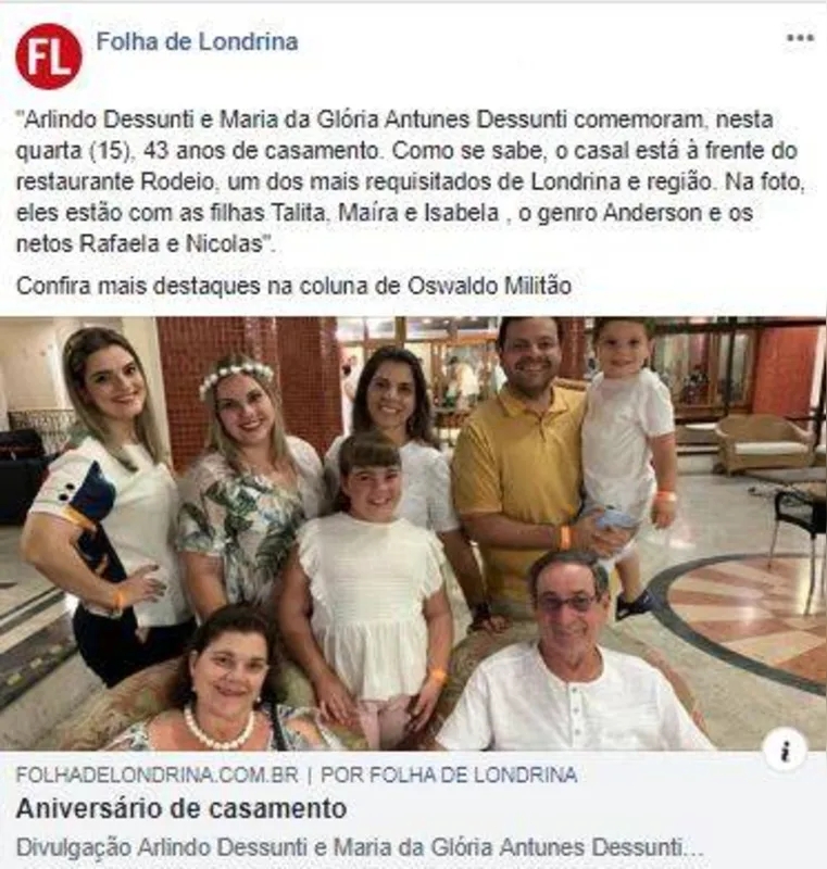 Imagem ilustrativa da imagem FOLHA NAS REDES - 45 anos de união