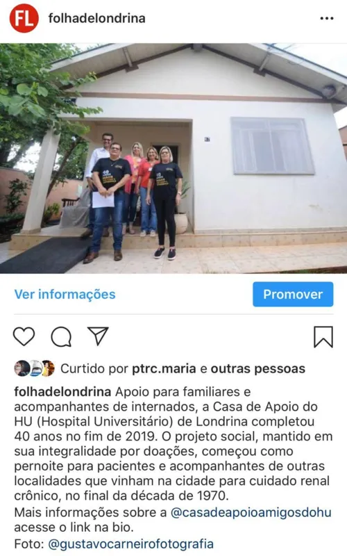 Imagem ilustrativa da imagem FOLHA NAS REDES - Casa de apoio do HU