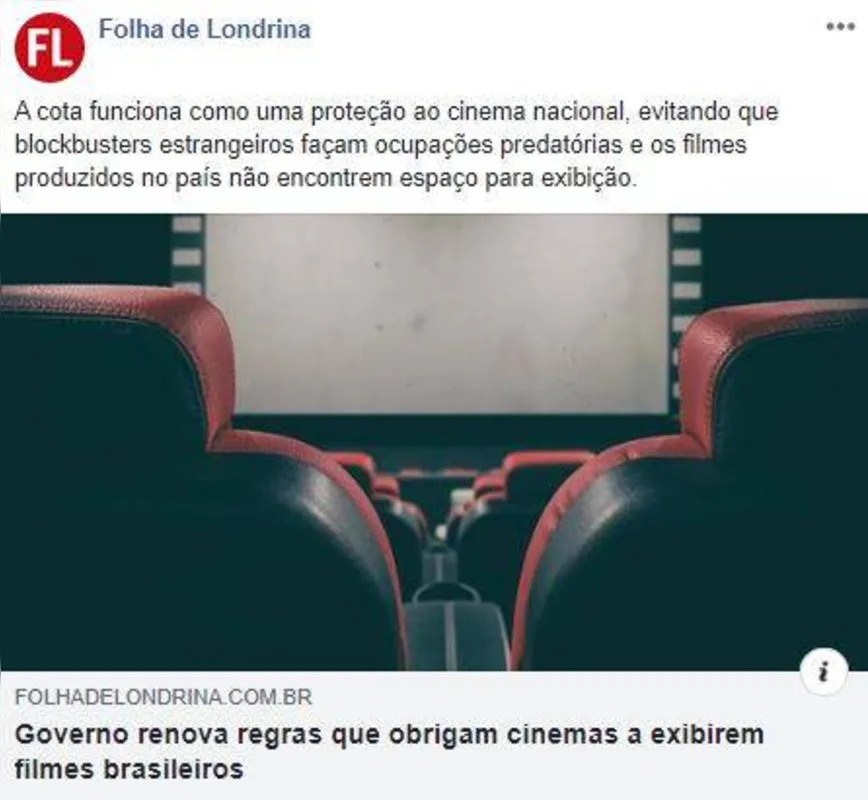 Imagem ilustrativa da imagem FOLHA NAS REDES - Cota para o cinema nacional