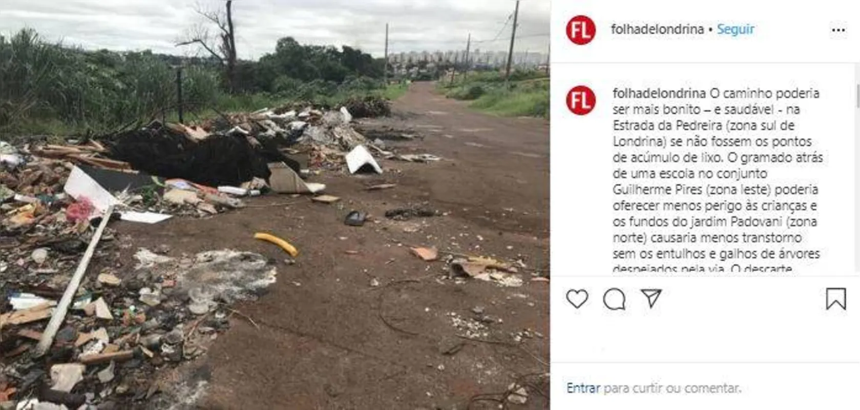 Imagem ilustrativa da imagem FOLHA NAS REDES - Estrada da Pedreira