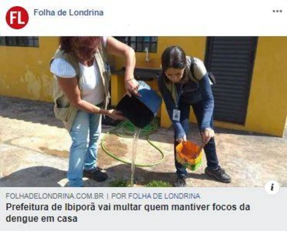 Imagem ilustrativa da imagem FOLHA NAS REDES - Focos de Dengue em Ibiporã