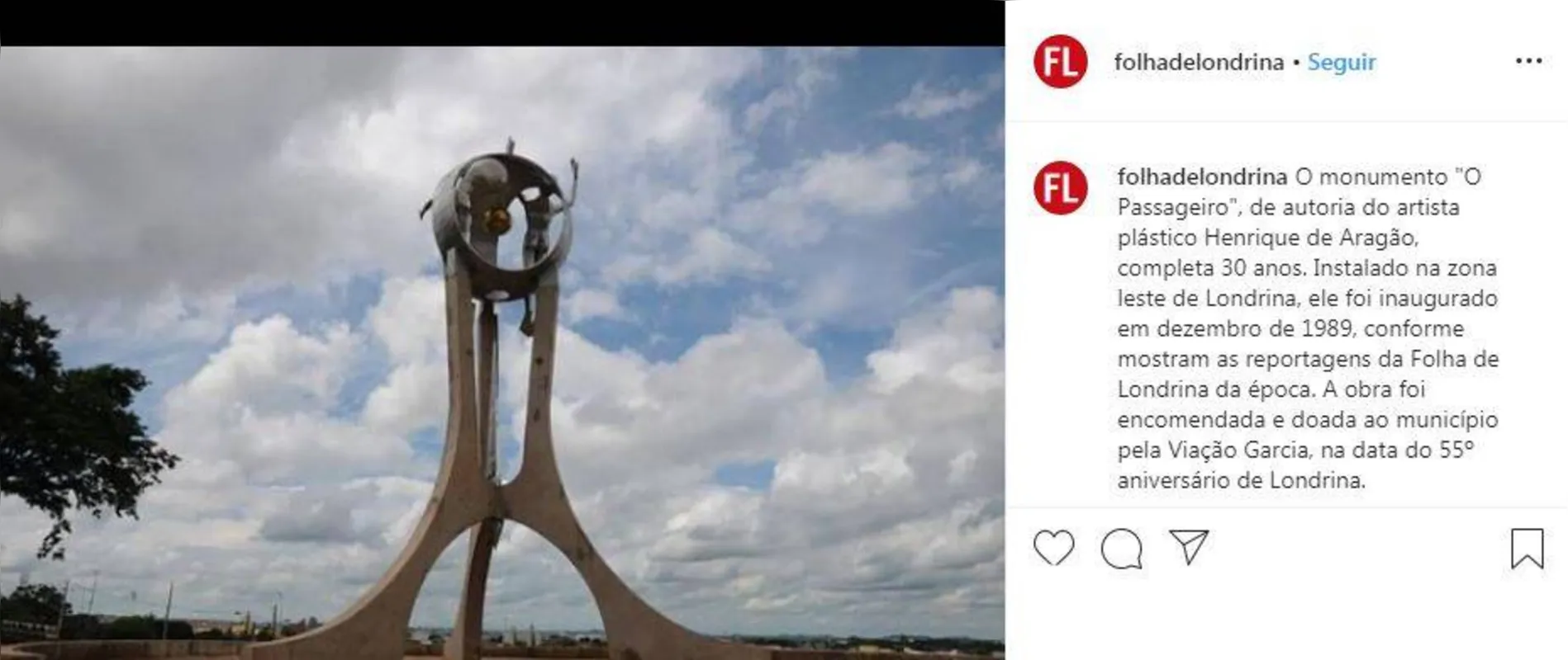 Imagem ilustrativa da imagem FOLHA NAS REDES - Monumento ao passageiro