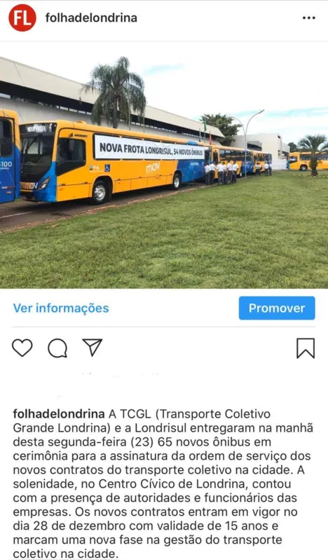 Imagem ilustrativa da imagem FOLHA NAS REDES - Novos ônibus em Londrina