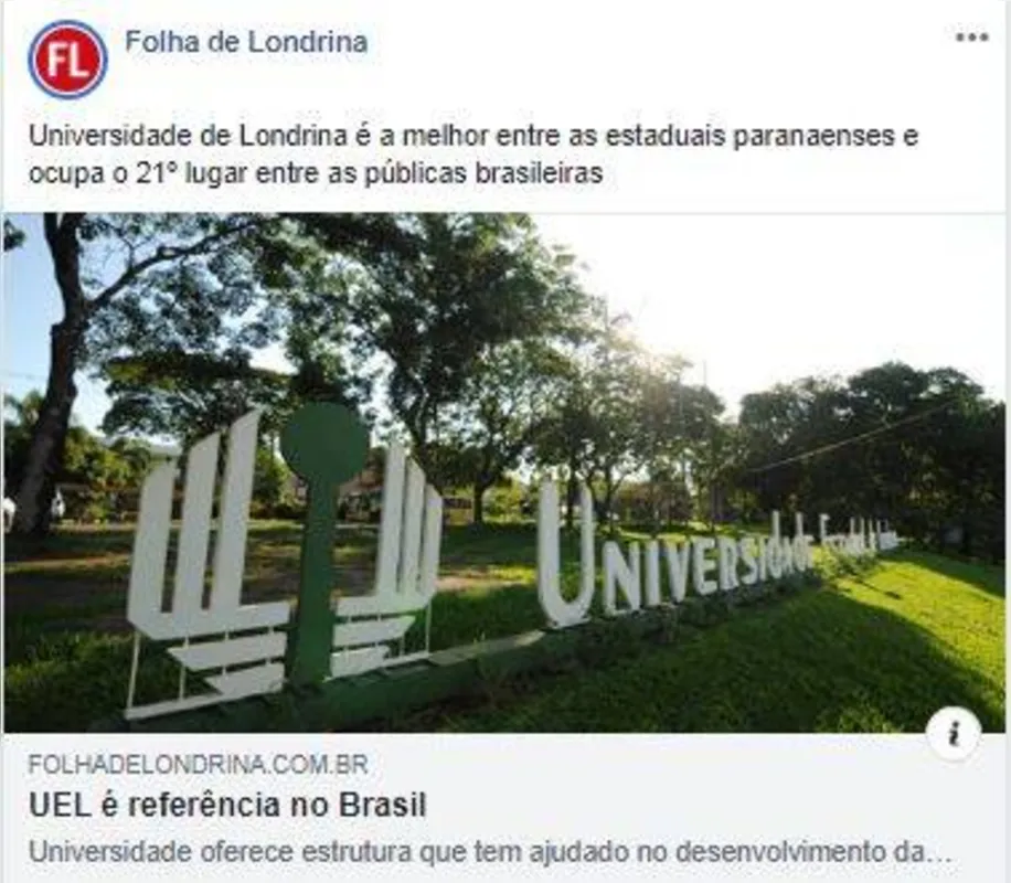 Imagem ilustrativa da imagem FOLHA NAS REDES - UEL é referência no Brasil