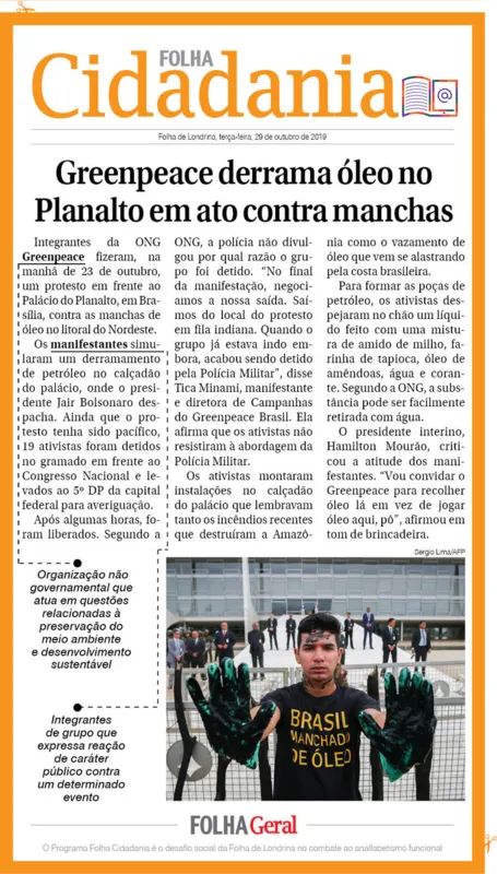 Imagem ilustrativa da imagem Greenpeace derrama óleo no Planalto em ato contra manchas
