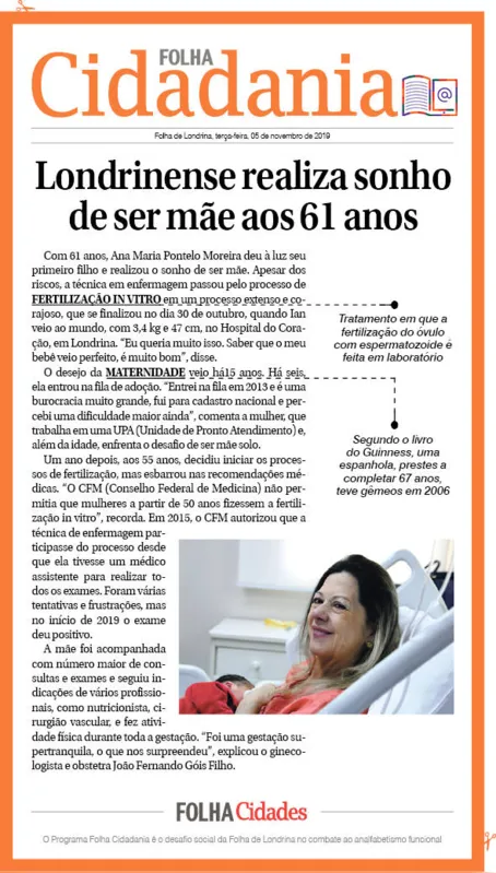 Imagem ilustrativa da imagem Londrinense realiza sonho de ser mãe aos 61 anos