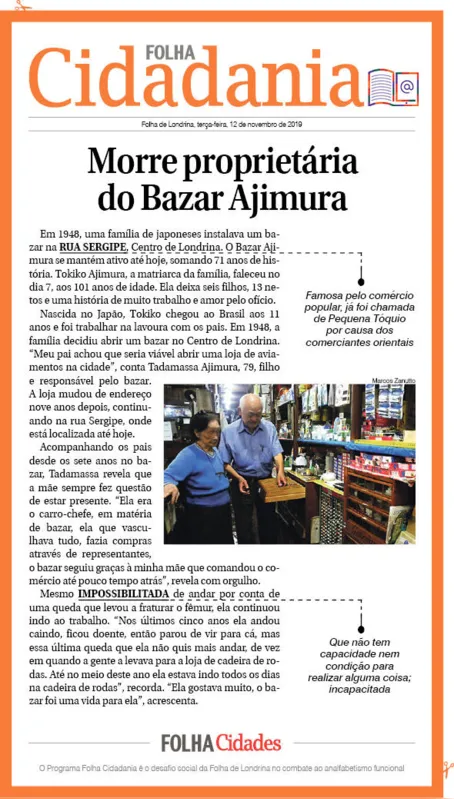 Imagem ilustrativa da imagem Morre proprietária do Bazar Ajimura