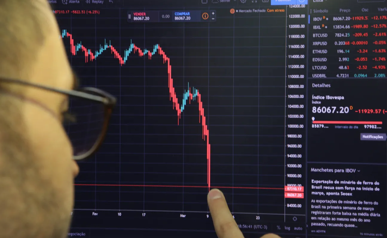 Imagem ilustrativa da imagem Bolsa brasileira despenca 12%, na pior queda do século
