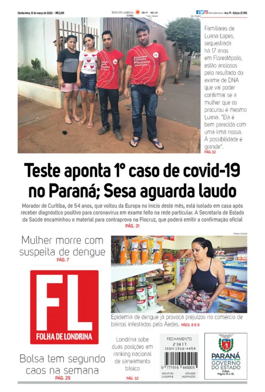 Imagem ilustrativa da imagem Capa 12/03/2020